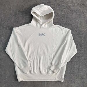 Hollister USA Graphic Hoodie Women XS Cream Oversized Y2K Pullover Sweatshirt